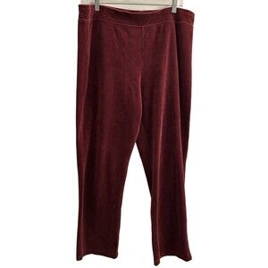 Coldwater Creek Velvet Pants Women's Pull On Elastic Waist Burgundy Red Sz XL